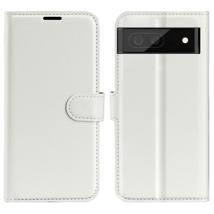 Bild 1, Google Pixel 6A Fodral Litchi Läder Vit