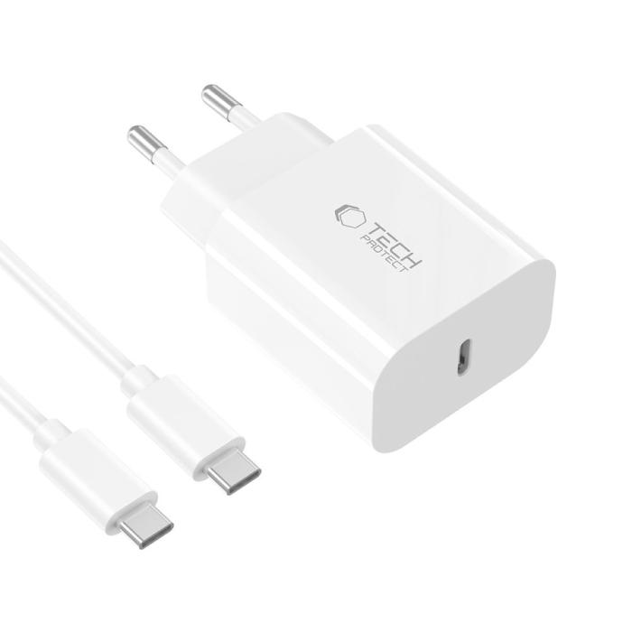 Bild 3, Tech-Protect 20W USB-C Väggladdare PD Inkl. USB-C Kabel Vit