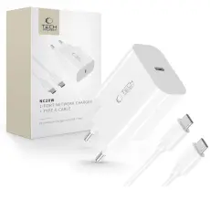 Tech-Protect 20W USB-C V&auml;ggladdare PD Inkl. USB-C Kabel Vit