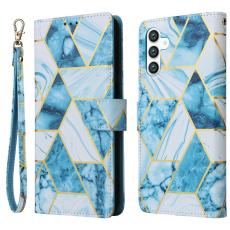 Samsung Galaxy S25 Fodral L&auml;der Marmor Bl&aring;