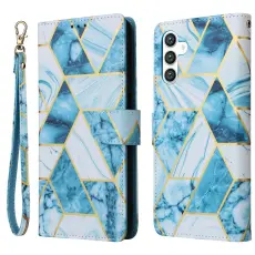 Samsung Galaxy S25 Fodral L&auml;der Marmor Bl&aring;