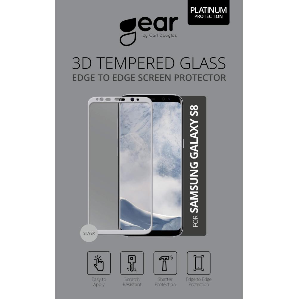 GEAR Samsung S8 Skärmskydd Härdat Glas 3D Full Cover Silver