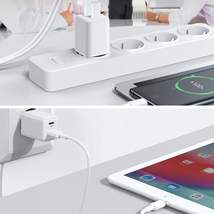 Bild 2, Joyroom 30W PD QC USB-C / USB-A Väggladdare Vit