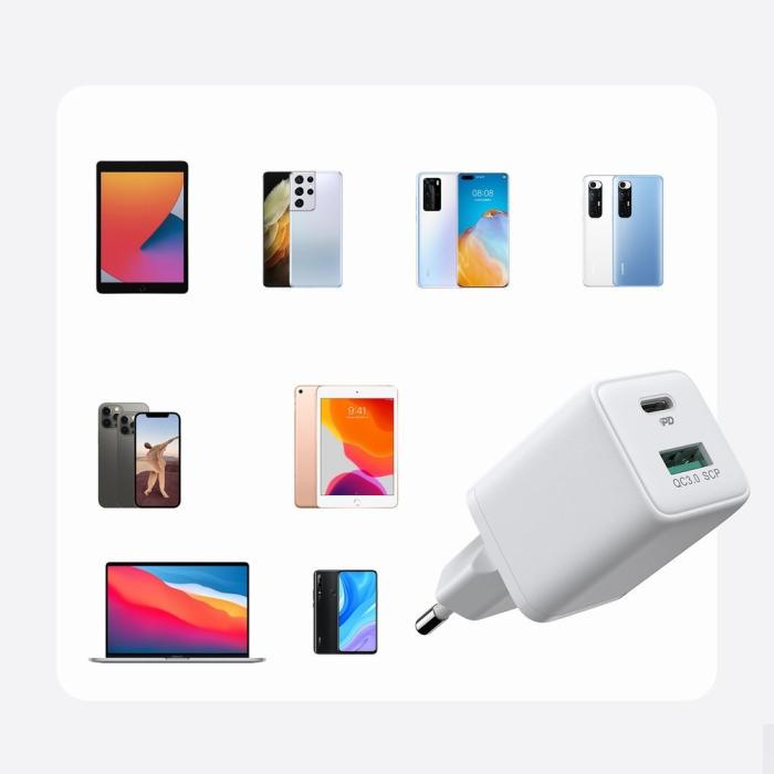 Bild 3, Joyroom 30W PD QC USB-C / USB-A Väggladdare Vit
