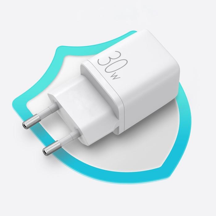 Bild 4, Joyroom 30W PD QC USB-C / USB-A Väggladdare Vit