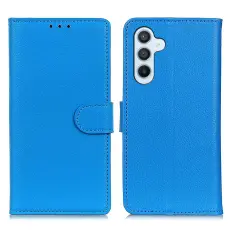 Samsung Galaxy S26 Fodral Litchi L&auml;der Bl&aring;