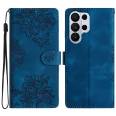 Samsung Galaxy S26 Ultra Fodral Med Blommigt Tryck L&auml;der Bl&aring;