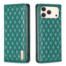 BINFEN iPhone 17 Pro Max Fodral Diamond Flip L&auml;der Gr&ouml;n