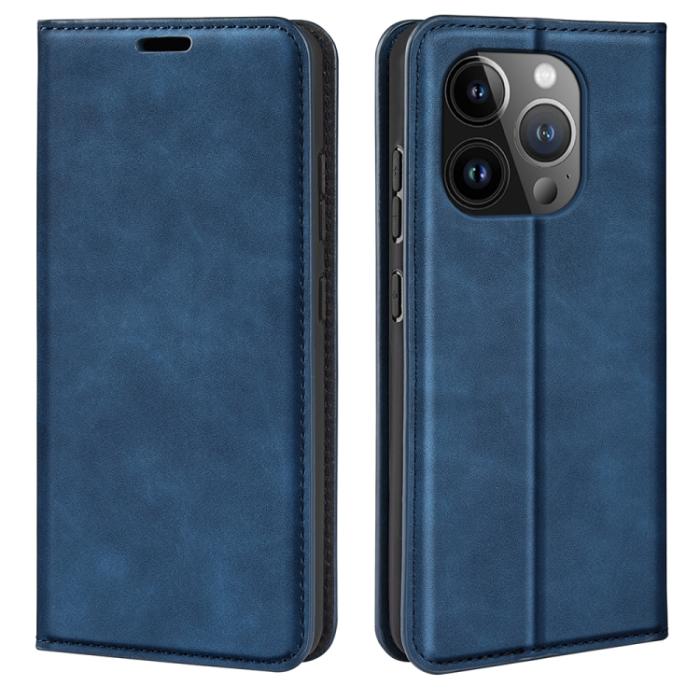 Bild 1, iPhone 15 Pro Fodral Flip Retro Läder Blå