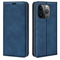 iPhone 15 Pro Fodral Flip Retro L&auml;der Bl&aring;