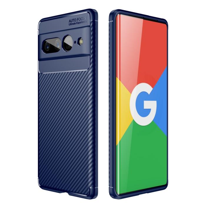 Bild 1, Google Pixel 7 Pro Skal Kolfiber Textur Blå