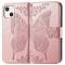 iPhone 13 - Butterfly Print Läder Fodral - Roséguld