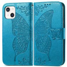 iPhone 13 - Butterfly Print Läder Fodral - Blå