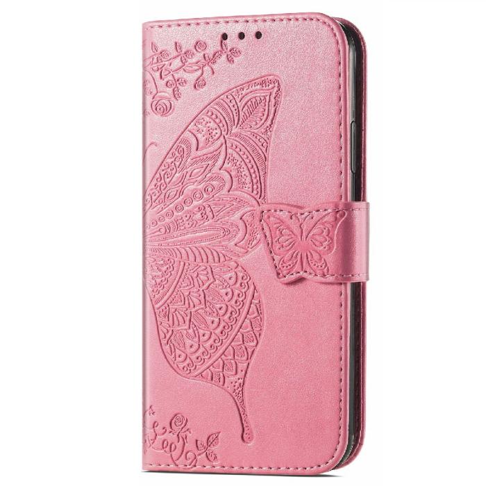 Bild 2, iPhone 13 - Butterfly Print Läder Fodral - Rosa