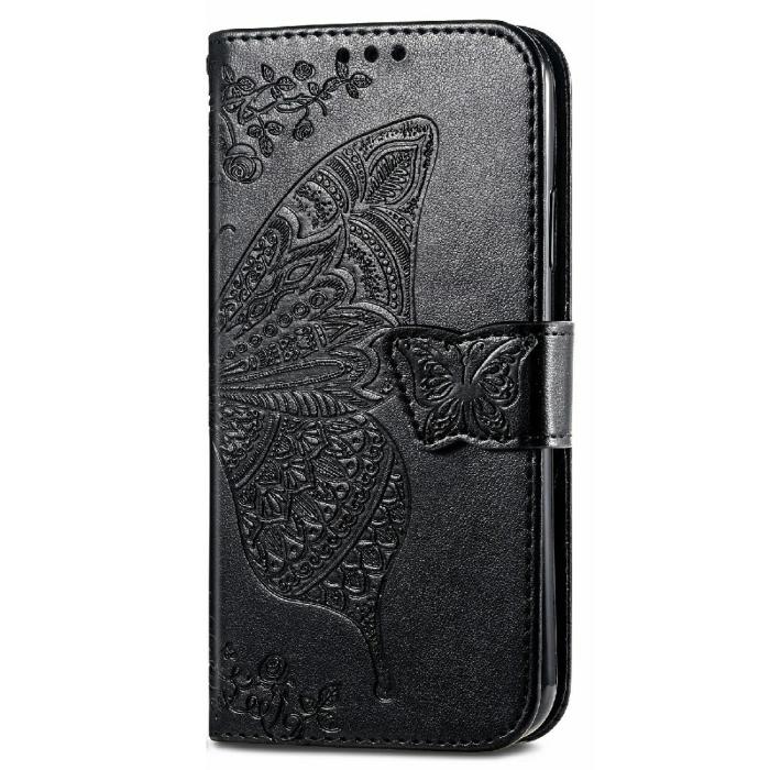 Bild 3, iPhone 13 - Butterfly Print Läder Fodral - Svart