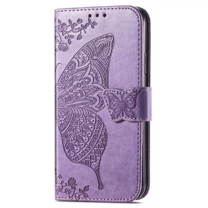 Bild 2, iPhone 13 - Butterfly Print Läder Fodral - Lila