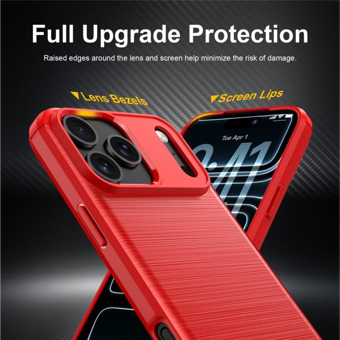 Bild 3, iPhone 18 Pro / 17 Pro Skal TPU Kolfiber Textur Röd