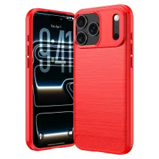 iPhone 18 Pro / 17 Pro Skal TPU Kolfiber Textur R&ouml;d