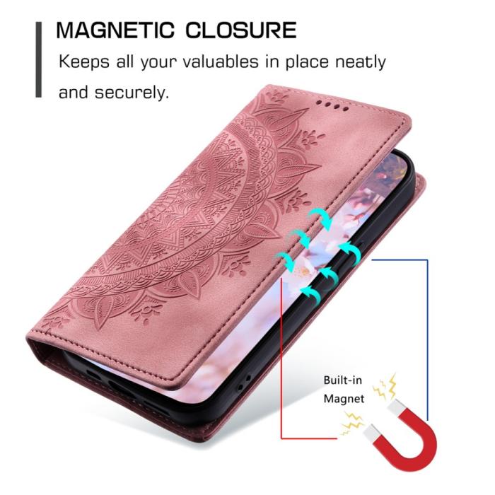 Bild 5, Xiaomi 14 Fodral Mandala Flip Läder Roséguld