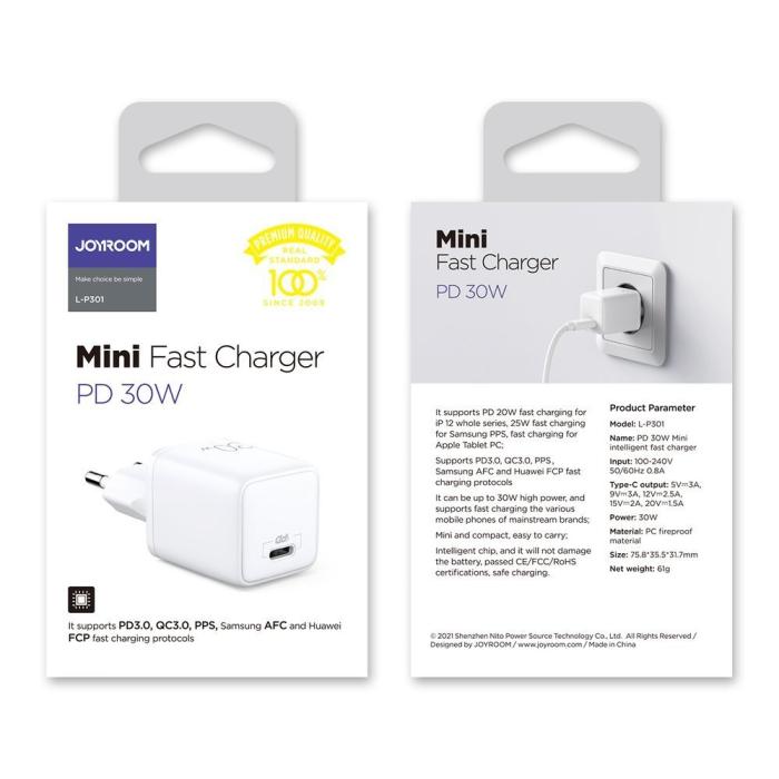 Bild 6, Joyroom 30W PD QC USB-C Väggladdare Vit