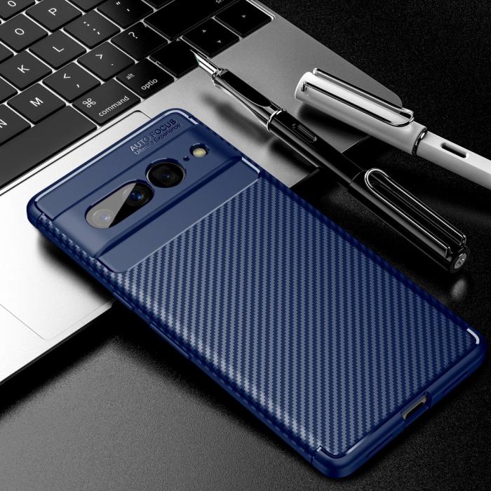 Bild 2, Google Pixel 7 Pro Skal Kolfiber Textur Blå