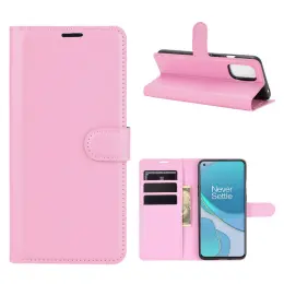 OnePlus 8T / 8T+ - Litchi Läder Fodral - Ljus Rosa