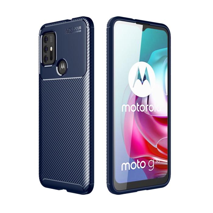 Bild 1, Motorola Moto G10/G20/G30 - Kolfiber Textur Skal - Blå