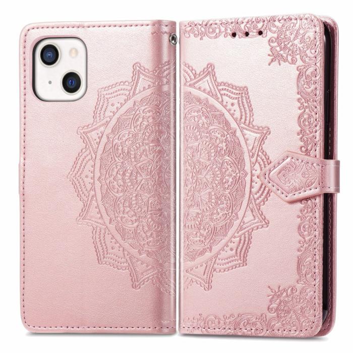 Bild 1, iPhone 13 - Mandala Läder Fodral - Roséguld