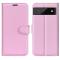 Google Pixel 6A Fodral Litchi Läder Ljus Rosa