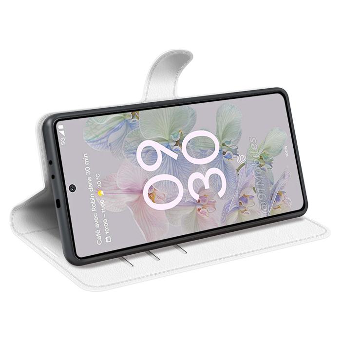 Bild 4, Google Pixel 6A Fodral Litchi Läder Vit