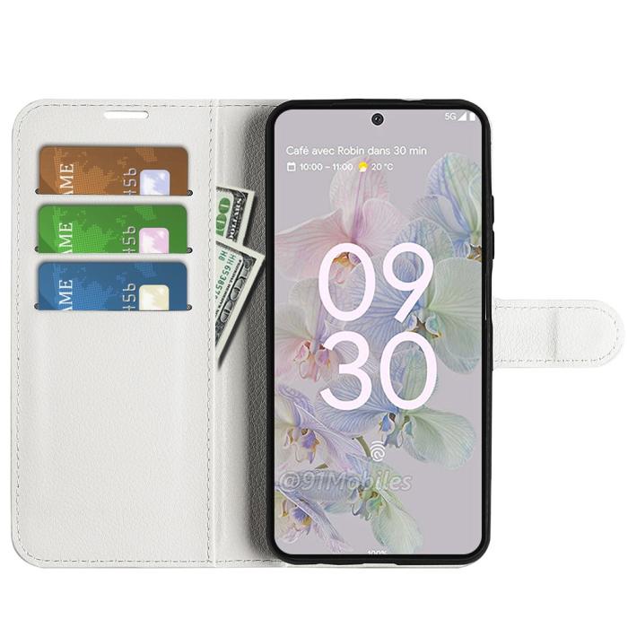 Bild 6, Google Pixel 6A Fodral Litchi Läder Vit