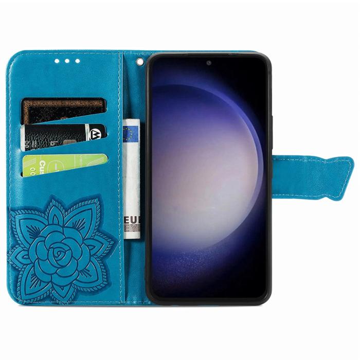 Bild 2, Samsung Galaxy S23 FE Fodral Fjäril Tryck Blå