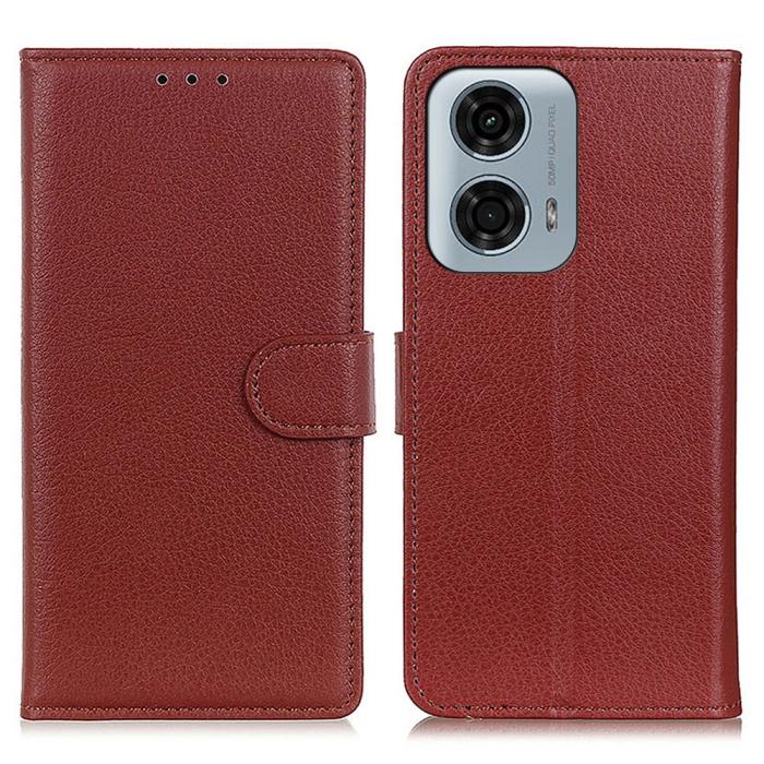Bild 1, Motorola Moto G04 4G/G24 4G Litchi Läder Fodral Brun