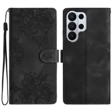 Samsung Galaxy S26 Ultra Fodral Med Blommigt Tryck L&auml;der Svart