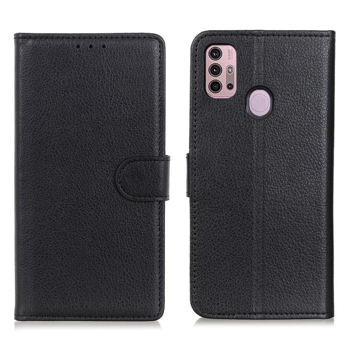Bild 1, Motorola Moto G10/G20/G30 - Litchi Textur Fodral - Svart