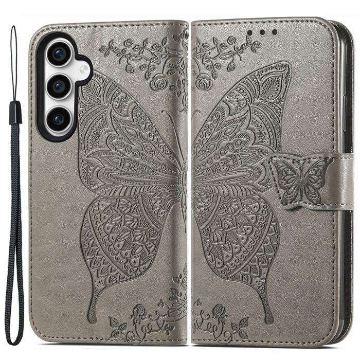 Bild 1, Samsung Galaxy S23 FE Fodral Fjäril Tryck Grå