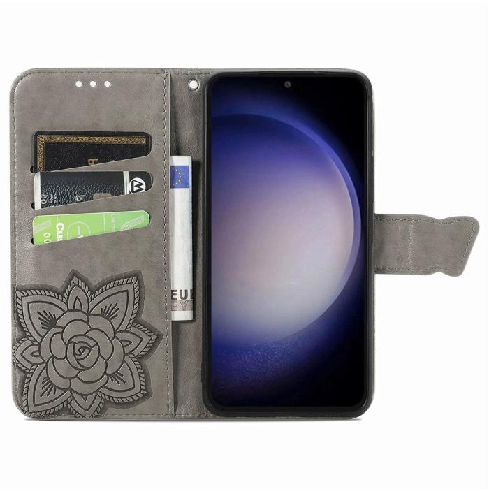 Bild 2, Samsung Galaxy S23 FE Fodral Fjäril Tryck Grå