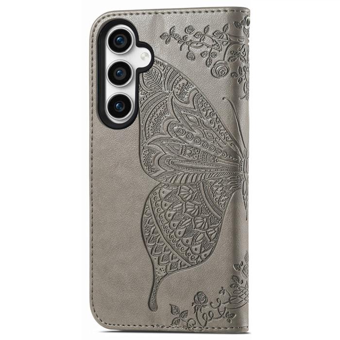 Bild 4, Samsung Galaxy S23 FE Fodral Fjäril Tryck Grå