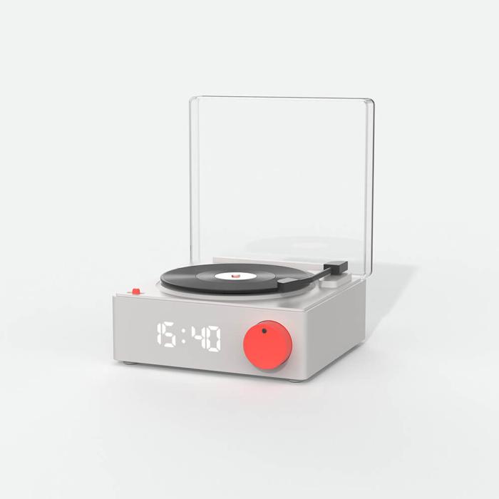 Bild 2, MOB Högtalare Väckarklocka Vinyl Retro Grå