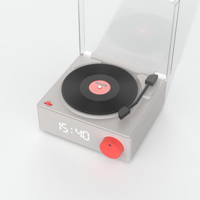 Bild 5, MOB Högtalare Väckarklocka Vinyl Retro Grå