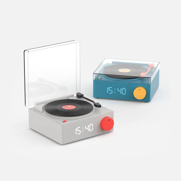 Bild 6, MOB Högtalare Väckarklocka Vinyl Retro Grå