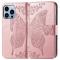 iPhone 13 Pro Max Fodral Butterfly Textur Läder Roséguld