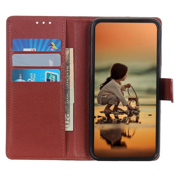 Bild 3, Motorola Moto G04 4G/G24 4G Litchi Läder Fodral Brun