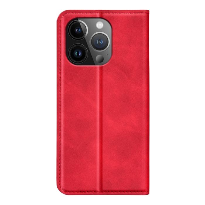 Bild 3, iPhone 15 Pro Fodral Flip Retro Läder Röd
