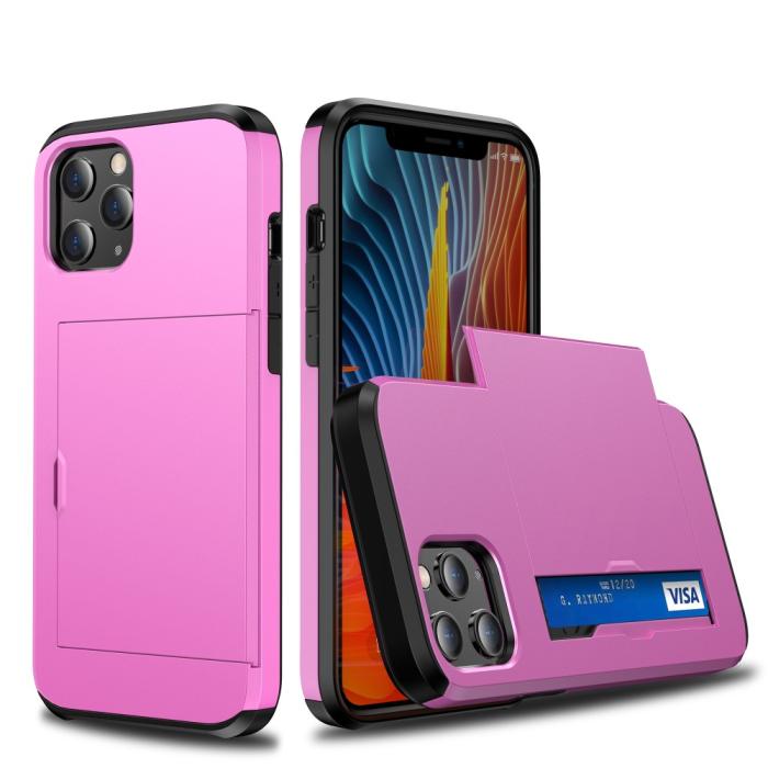 Bild 1, iPhone 12 / 12 Pro - Hybrid Skal Med Kortfack - Rosa