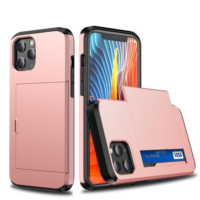 Bild 1, iPhone 12 / 12 Pro - Hybrid Skal Med Kortfack - Roséguld