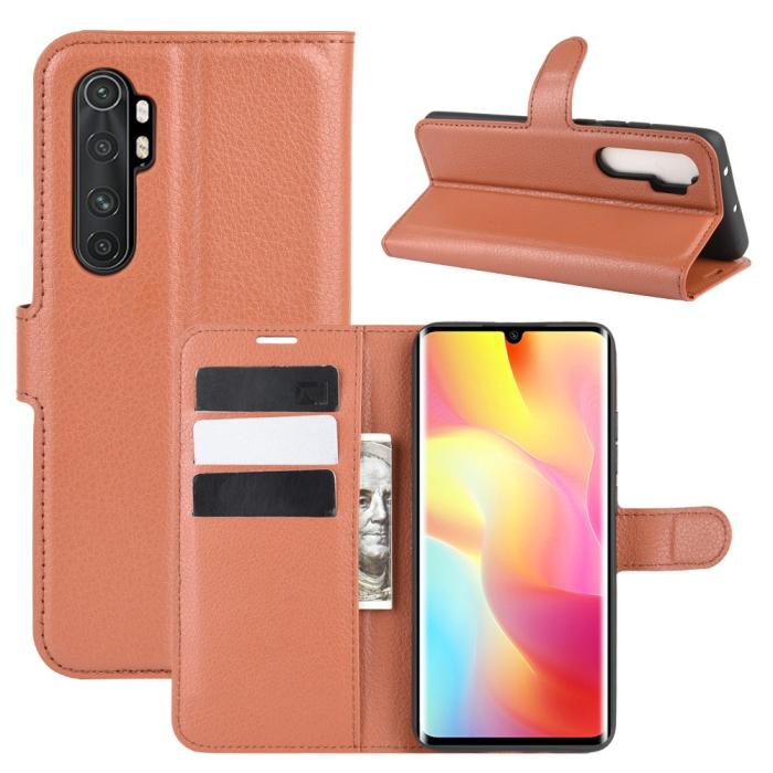Bild 1, Xiaomi Mi Note 10 Lite - Litchi Plånboksfodral - Brun