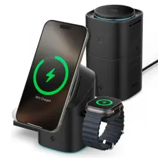 Spigen 3in1 Qi2 Magnetisk MagSafe Tr&aring;dl&ouml;s Laddare Svart