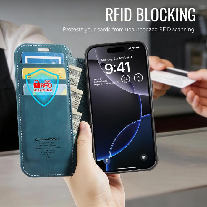 Bild 4, CASEME iPhone 16 Pro Max Skal RFID Plånbok Blå
