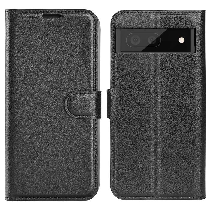 Bild 1, Google Pixel 6A Fodral Litchi Läder Svart